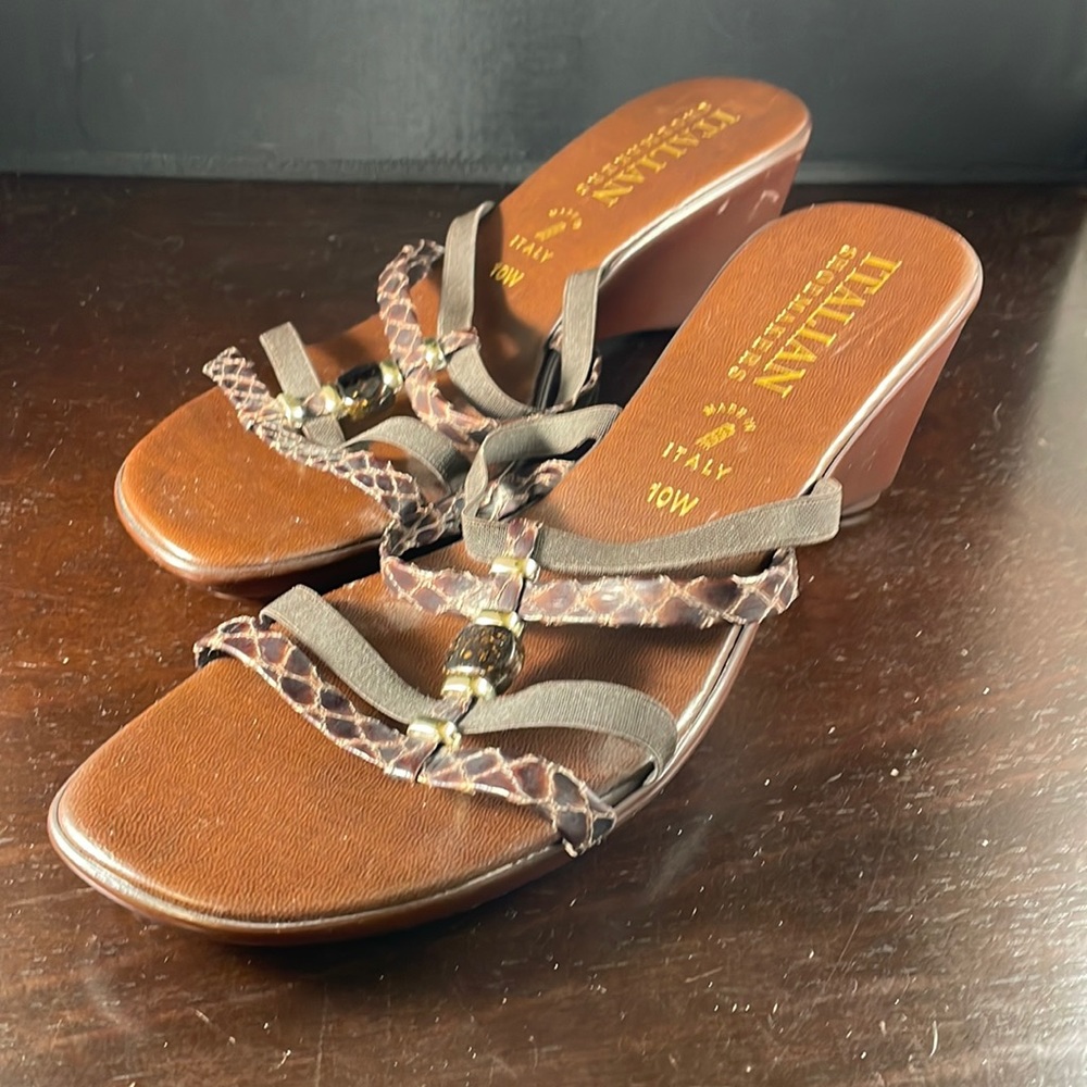 Italian Shoemakers wedge sandals in brown and black - Picture 4 of 6